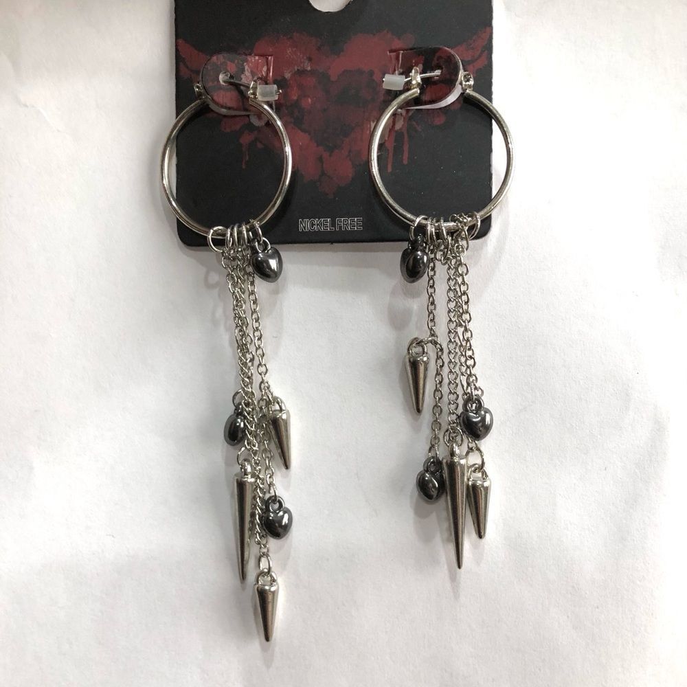 NICKEL FREE Silver Hoop Heart Multi-Chain Drop Earrings (a)48